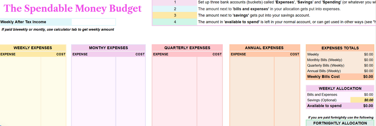 The Spendable Money Budget Spreadsheet